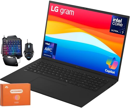 LG Gram 17 Business Touchscreen Laptop, 17” WQXGA Screen, Intel Ultra 7 258V, Intel Arc Graphics, 32 GB LPDDR5X 8533MHz, 4 TB SSD, Wi-Fi 7, Up to 23.5 Hours, Copilot AI, Windows 11 Pro, Accessories
