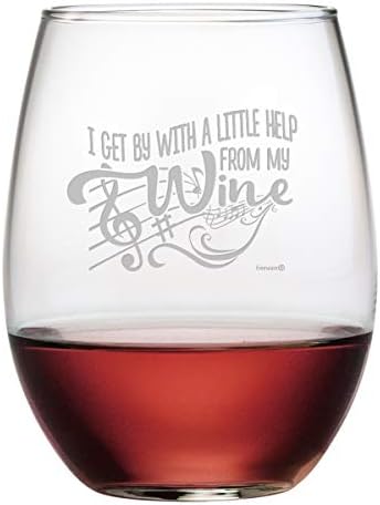 Fineware I Get By With A Little Help From My Wine - 15 oz Stemless Etched Wine Glass
