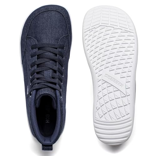 HOBIBEAR Men Trail Running Shoes High Top Wide Toe Box Barefoot Canvas Sneakers Zero Drop Sole Minimalist for Outdoor Gym Casual Hiking Trekking Travel Training Walking Jogging Denim - Image 4