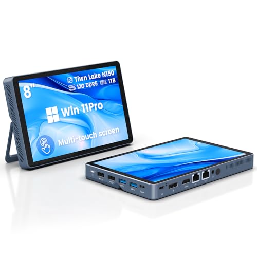 Image of KOOSMILE Mini PC N150(up to 3.6GHz), 12GB DDR5 RAM 256GB/512GB/1TB M.2 SSD Mini PC with 8-Inch Touchscreen 4K Dual Display,WIFI6,BT5.2,12 Ports, All-in-One Mini Computer(N150-12GB+1TB)