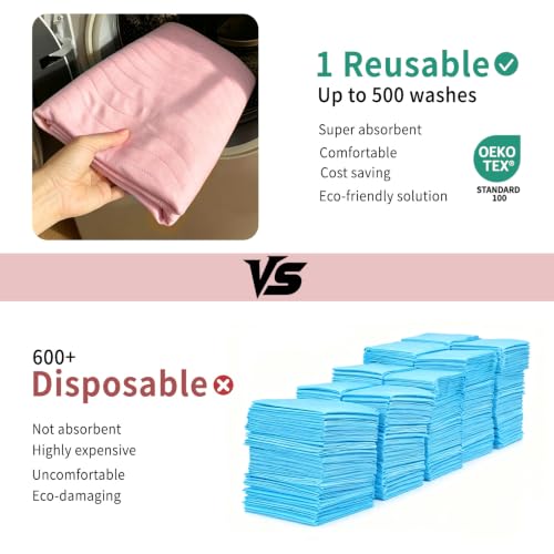 Image of Accompagner Incontinence Bed Pads Washable Waterproof Underpads 36 inchx54 inch 2pc | 4-Layer Heavy-Absorbency Reusable Pee Pads for Adults, Kids, Elderly, Dogs, Bedridden, Bedwetting, Nursing, Sofa (Pink)