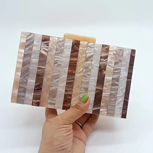 Image of Acrylic Clutch Purse for Women Colorful Evening Handbag Geometric Marbling Box Bag with Detachable Chain