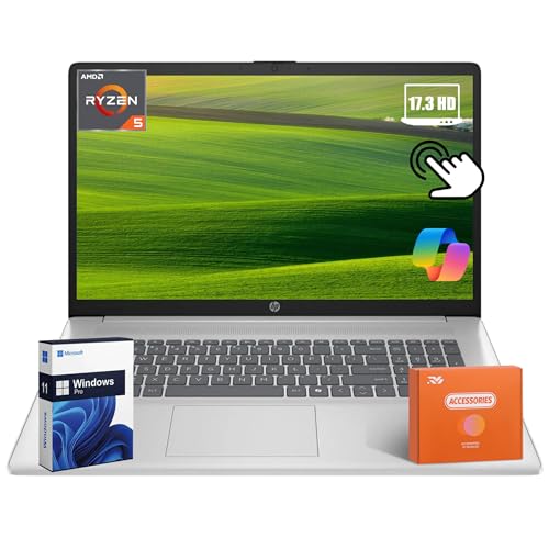 Image of HP 17 inch Touchscreen Laptop Computer 2026, 16GB RAM, 1TB SSD, AMD Ryzen 5 7430U(Max 4.3GHz), Windows 11 Pro, Copilot AI, 17.3 inch HD+ Touch Display, Wi-Fi 6, Bluetooth 5.4, HD Cam, Accessories