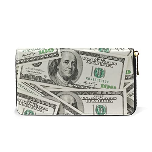 Seamless Money American Hundred Dollar Bills USD Background Leather Long Wallet Organizer with Zipper Purse Clutch Bag for Women Men Key Card Coin Passport Checkbook2