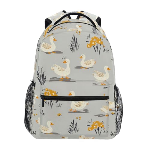 Duck Flower Gray Backpack for School Boys Girls Adults Kids Bookbag Laptop Bag 18L