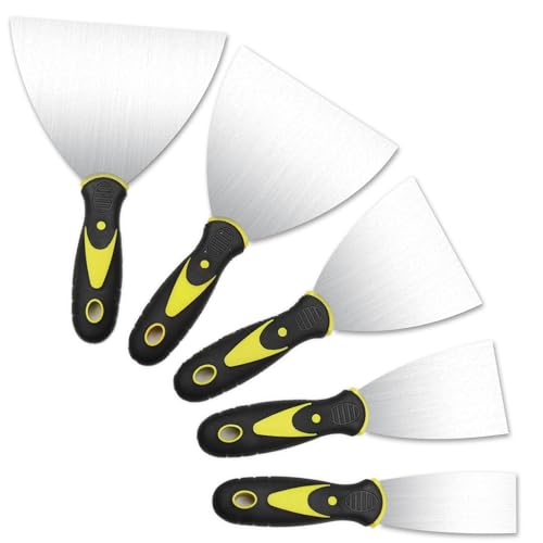 5 Pièces Jeu de Spatules en Acier Inoxydable, Couteau à Enduire, Spatule Enduit, Couteaux à Mastic pour Grattage de Papier Peint, Réparer Les Murs