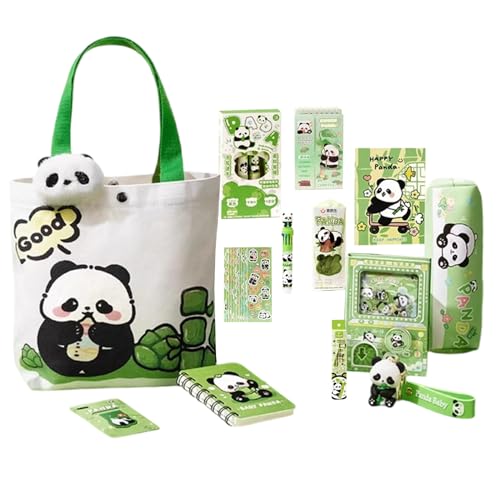 Zyntora Kit de Papelería Adorable,Estuche de Panda con Marcapáginas Magnético y Broche - Incluye Borrador, Cuadernos, Bolígrafos, Reglas y Notas Adhesivas para Estudiantes