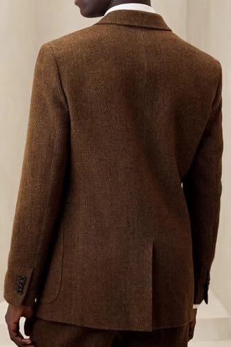 Tweed Mens Suit 2 Piece Herringbone Tweed Suits Regular Fit Wedding Groom Notch Lapel Prom Party Jacket Pants Set4