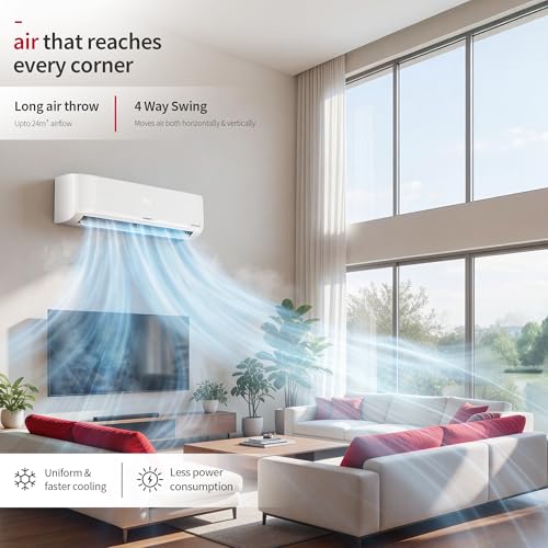 Image of Hitachi 1 Ton 5 Star, New Star rated, Inverter Split AC (Copper, Smart View Display, ice Clean, 4 Way Swing, Anti-Bacterial Filter,RAS.V512PCDIBT, White)