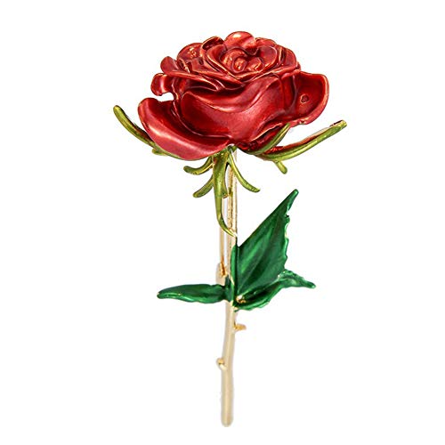 Luluping Rose Flower Brooch Pin â€“ Enamel Rose Floral Brooch Pin (Red Rose Flower Brooch Pin)