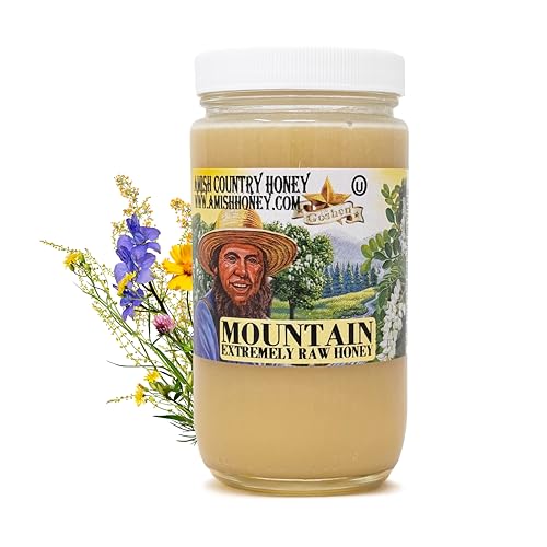 Goshen Honey Extremely Raw Mountain Golden Honey - Unfiltered, Unprocessed, Pure & Natural from Amish Country in the USA - Rich Flavor for Tea, Cooking, Wellness - Dairy & Gluten Free - 454g-16Oz