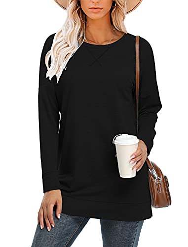 BETTE BOUTIK Women's Drop Long Sleeve Sweatshirts Casual Crewneck Tunic Tops Sweartshirts With Side Slits S-3XL