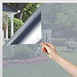 Volcanics One Way Window Privacy Film Sun Blocking Window Tinting Film for Home Heat Control Mirror Tint Film Static Cling Reflective Solar Window Film 17.5 x 78.7 Inches, Black Silver