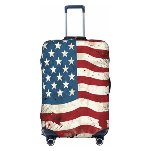 Vintage American Flag Travel Luggage Cover Elastic Suitcase Covers Washable Anti Scratch Luggage Dust Covers Protector, Fits 25-28 inch Luggage, L
