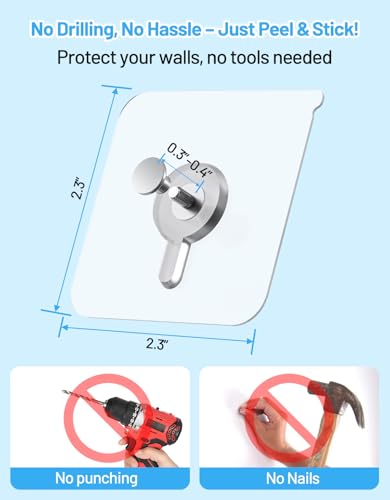 Image of 30 Pcs Adhesive Picture Hooks, 20 Ibs Load Heavy Duty Self Adhesive Wall Hooks for Hanging, Waterproof Picture Hangers Without Nails for Bathroom Kitchen, Transparent Sticky Hooks for Frames