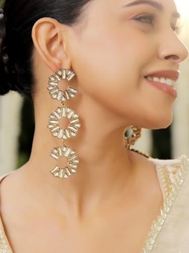 Image of Rubans Long Dangler Earrings Crystal & American Diamond Zirconia Jewellery Gift for Women & Girls