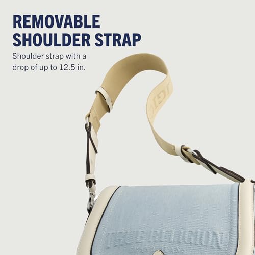 True Religion Saddle Bag, Women's Denim and Faux Leather Crossbody Purse with Adjustable Shoulder Strap, Light Blue, One Size4