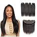 8A Brazilian Virgin Hair Straight Human Hair with Frontal Brazilian Straight Hair Lace Frontal Closure with Bundles Straight Hair Bundles with Lace Frontal (10 10 10 10+10)