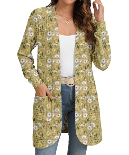 Image of YSYOKOW Cardigan Sweaters for Women Long Sleeve Open Front with Pockets | Long Cardigans for Women Lightweight Soft Casual Dressy Loose Fit Cardigan Sweater with Pockets for Work and Office