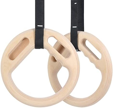 Gymnastics Rings Hangboard Rock Climbing, Wooden Olympic Rings 1000lbs Climbing Hangboard with Adjustable 15ft Long Straps, for Body Strength Fingerboard Climbing Training (28MM CLIMBING SET)