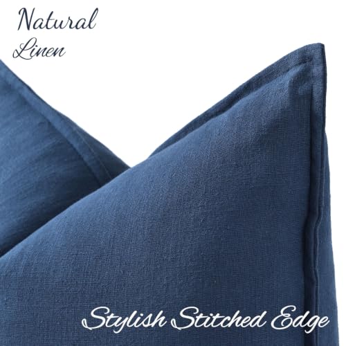 Image of decorUhome Decorative Linen Throw Pillow Covers 12x20 Inch Set of 2 Blue Lumbar Neutral Pillow Covers with Flange Edges Soft Farmhouse Boho Accent Pillow Cases for Couch Bed Living Room