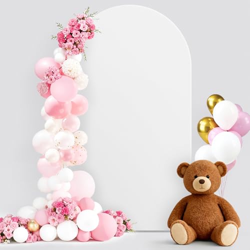 Pureegg 7.2FT Arch Backdrop Cover White Spandex Arch Covers for Backdrop Stand Stretchy Wrinkle-Resistant Fabric Sleeve for Wedding Birthday Party & Graduation Balloon Dcor