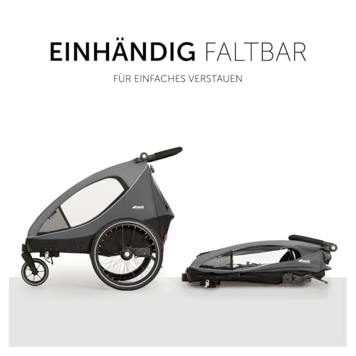 hauck Dryk Duo, Grey - 2in1 Fahrradanhänger & Kinderwagen für 2 Kinder ab 6 Monaten bis 22 kg/120 cm/4 Jahre, für Zwillinge & Geschwister, Faltbar, XL Stauraum, für Fahrrad, E-Bike & Pedelec