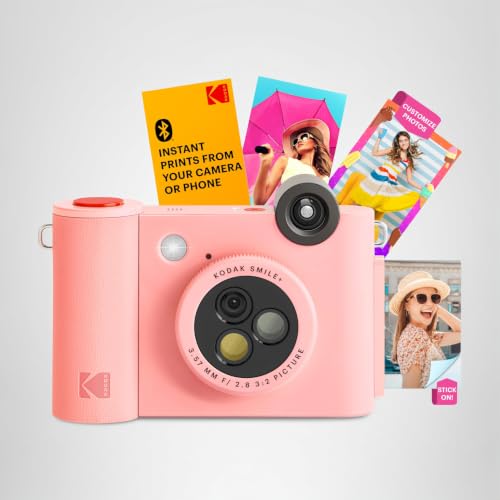 Kodak Smile+ 2 in 1 Appareil Photo numérique instantané et imprimante Photo sans Fil Bluetooth, 2x3 (5,1x7,5 cm), 10 MP, Objectif Rotatif à Effets spéciaux, Photos à Dos adhésif, Rose.