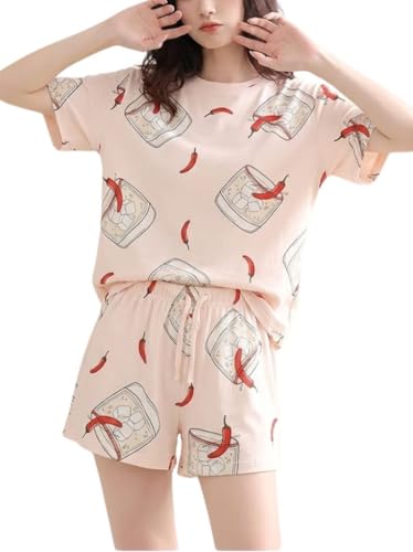 Image of Korean Night Dress |Shorts Set |Round Neck Half Sleeve Nightsuit |Premium Cotton Blend Stylish Digital Printed Pajama Co-ords |Matching 2 Piece Sleepwear Nightwear Cute Pjs |Casual Lounge Sets