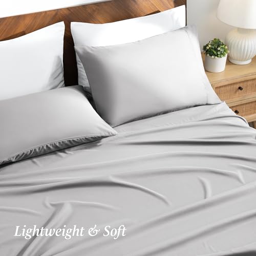 Ivy Union Twin Extra Long Sheet Set - Ultra-Soft Cooling with Deep Pockets - Breathable, Easy-Fit - Hotel Luxury Bedding Sheets & Pillowcases (Twin XL, Light Grey) by Ivy Union - Used condition - Image 4