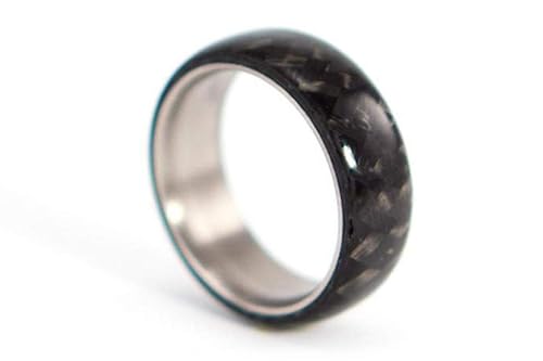 Miniatura 1 de Men's titanium and carbon fiber ring. Unique black glossy wedding band. Water resistant, very durable and hypoallergenic. (00311_7N)
