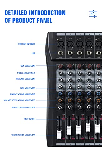 Zramo Zm160 8/12/16 Channel Audio Mixer Sound Mixing Console With Multi-Track Usb Bluetooth And 48V Phantom Power For Studio Karaoke Pc Live Performance Ktv Home Stage Music Effects #TOP6