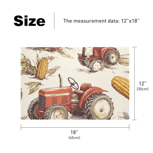Set de table tracteur rouge de ferme antidérapant et résistant à la chaleur lot de 6