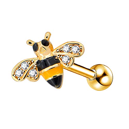 OUFER Body Piercing 16G Abeille Piercing Oreille Cartilage en Acier Chirurgical 316L Piercing Helix avec CZ Piercing Tragus Rook Boucle d’Oreille Lobe Clou Piercing pour Femme Bijoux Piercing Corps Cover