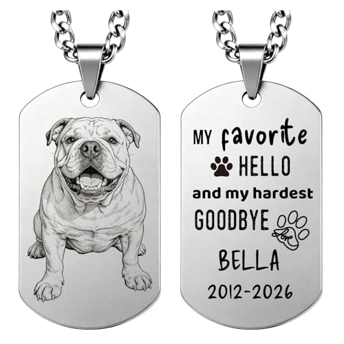 HINFKA Personalized Pet Memorial Necklace – Custom Dog or Cat Portrait Engraved Pendant with Photo and Name, Customized Keepsake Gifts for Pets Lovers