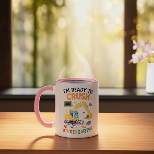 Taza de cerámica para jardín de infantes, 11 oz, rosa/blanco miniatura 3