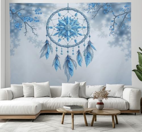 Tenture murale attrape-rêves mandala aquarelle bleu ciel pour salon