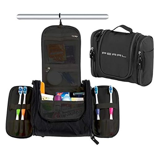 Pearl Bolso de tocador: Neceser Negro Espacioso con Colgador, 18 Compartimentos, Unisexo (Bolso de tocador al Colgando)