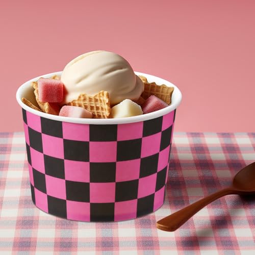 Image of Zopeal 50 Count Black and Pink Checkered Ice Cream Cups Paper Race Car