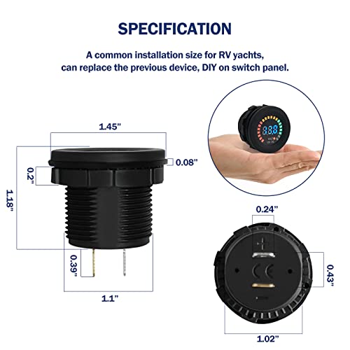 12V Dc Voltmeter Color Led Digital Display - Waterproof Volt Meter Voltage Scale Gauge 5-15V Battery Tester For Marine Car Motorcycle Truck Boat Rv Without Panel, Directly Install Or Replaced On Panel #TOP6