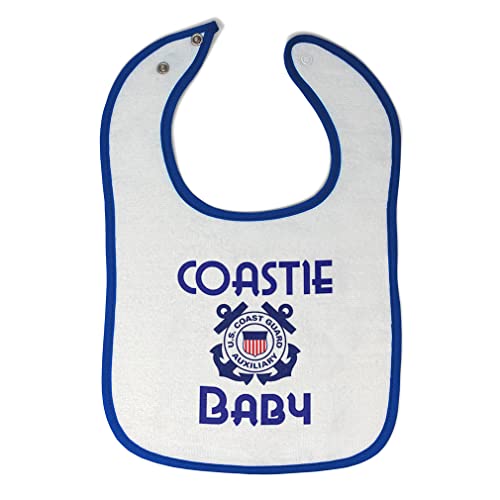 Toddler & Baby Bibs Burp Cloths Coast Guard United States Coast Guard Auxiliary Coastie Baby with Flag Cotton Baby Items for Baby Girl & Boy White Royal Blue Design Only