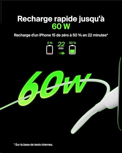 Câble USB-C vers USB-C Belkin Boost Charge blanc de 2 mètres