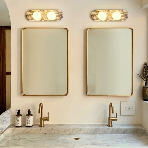 DLITISH 17.7 inch Natural Marble Wall Sconce, 2-Light Modern Alabaster Wall Lamp with Glass Shade, G9 Base Hardwired Stone Sconce Light for Bedroom, Living Room, Corridor, Bathroom, Entryway by DLITISH - Image 8