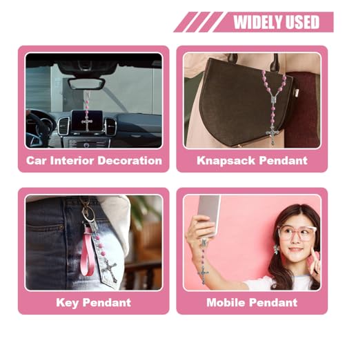 image for smilfuy 2PCS Pink Rosary Pendant Car Interior Rear View Mirror Charm A