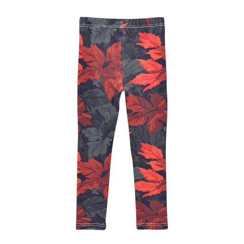 Maple Leaves Red Black Girls Leggings Soft Stretch Workout Yoga Dance Pants for Kids Casual Tights2