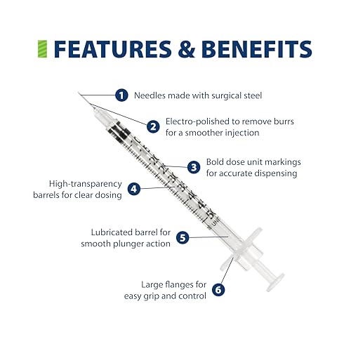 Image of Easy Touch 29 Gauge U-100 Insulin Syringes (29G 0.5cc 1 /2 inch) with 1 /2 inch Long Needle, 0.5cc (50 Unit Capacity), Bold Markings for Accurate Dosing, Disposable, Box of 100