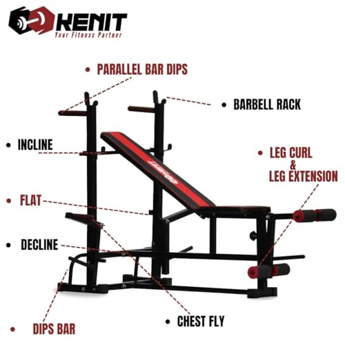 Image of Multifunctional Gym Bench for Home Workout with J-Hook, Incline Decline Training, Pulley System and Accessories - Heavy Duty Workout Bench