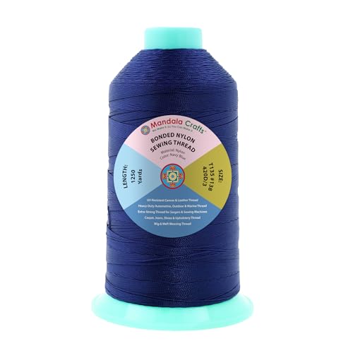 Mandala Crafts Size 138 420D T135 Navy Blue Bonded Nylon Thread, 1250 YDs