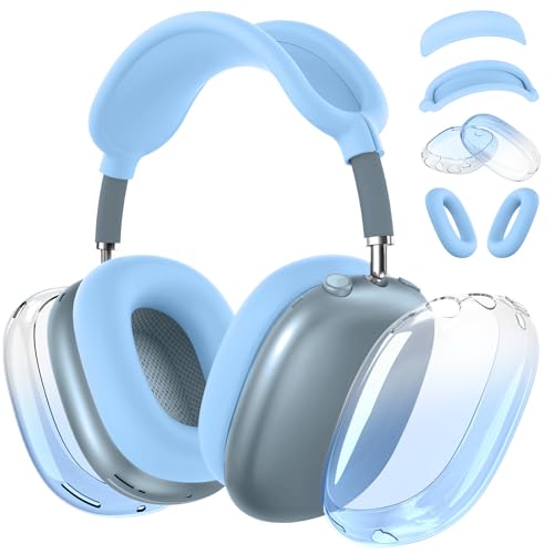 Image of Silicone Case Cover for AirPods Max 2, Clear Gradient Soft TPU Ear Cups Cover /Ear Pad Case Cover /Headband Cover for AirPods Max 2 /1 (2026 /2024 /2020), Transparent Accessories for Apple AirPod Max, Blue