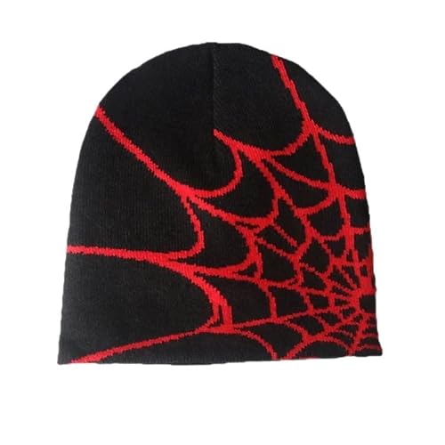 Y2K Gothic Spider Pattern Wool Acrylic Knitted Hat Women Beanie Winter Warm Beanies Men Casual Skullies Outdoor Red